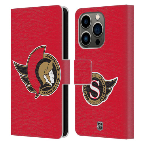 NHL Ottawa Senators Plain Leather Book Wallet Case Cover For Apple iPhone 14 Pro