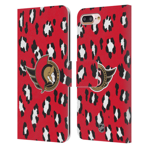 NHL Ottawa Senators Leopard Patten Leather Book Wallet Case Cover For Apple iPhone 7 Plus / iPhone 8 Plus