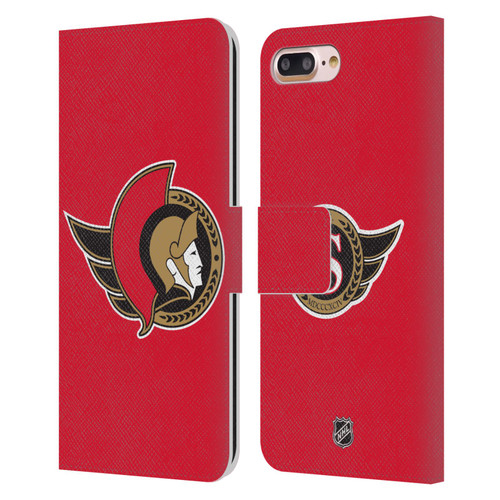 NHL Ottawa Senators Plain Leather Book Wallet Case Cover For Apple iPhone 7 Plus / iPhone 8 Plus