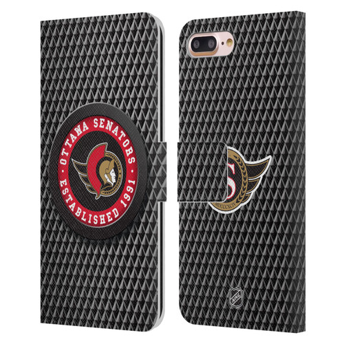 NHL Ottawa Senators Puck Texture Leather Book Wallet Case Cover For Apple iPhone 7 Plus / iPhone 8 Plus