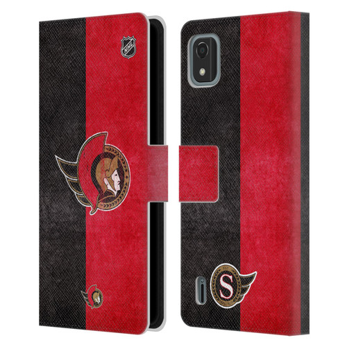 NHL Ottawa Senators Half Distressed Leather Book Wallet Case Cover For Nokia C2 2nd Edition