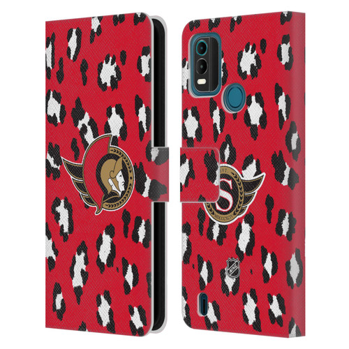 NHL Ottawa Senators Leopard Patten Leather Book Wallet Case Cover For Nokia G11 Plus