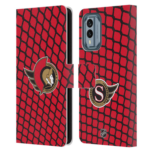 NHL Ottawa Senators Net Pattern Leather Book Wallet Case Cover For Nokia X30