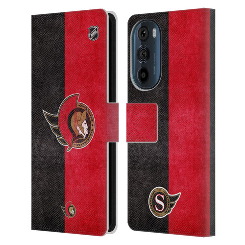 NHL Ottawa Senators Half Distressed Leather Book Wallet Case Cover For Motorola Edge 30