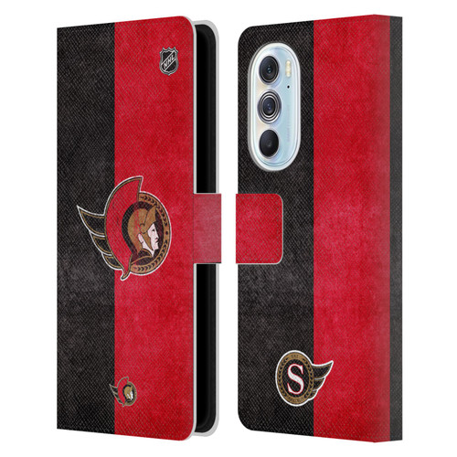 NHL Ottawa Senators Half Distressed Leather Book Wallet Case Cover For Motorola Edge X30