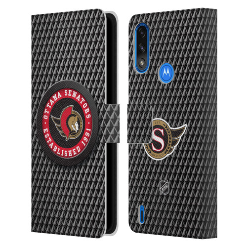 NHL Ottawa Senators Puck Texture Leather Book Wallet Case Cover For Motorola Moto E7 Power / Moto E7i Power