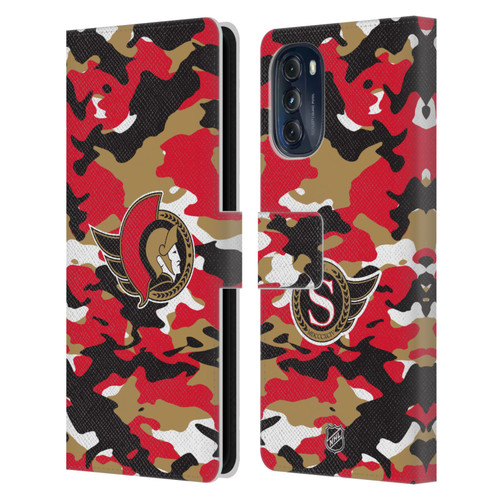 NHL Ottawa Senators Camouflage Leather Book Wallet Case Cover For Motorola Moto G (2022)