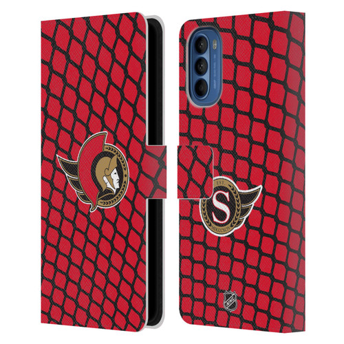 NHL Ottawa Senators Net Pattern Leather Book Wallet Case Cover For Motorola Moto G41