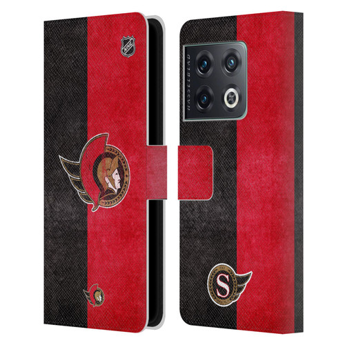 NHL Ottawa Senators Half Distressed Leather Book Wallet Case Cover For OnePlus 10 Pro