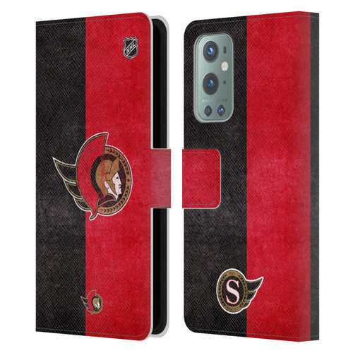 NHL Ottawa Senators Half Distressed Leather Book Wallet Case Cover For OnePlus 9