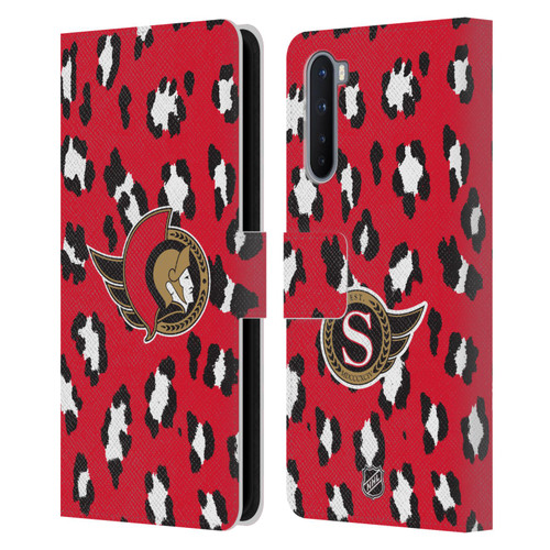 NHL Ottawa Senators Leopard Patten Leather Book Wallet Case Cover For OnePlus Nord 5G