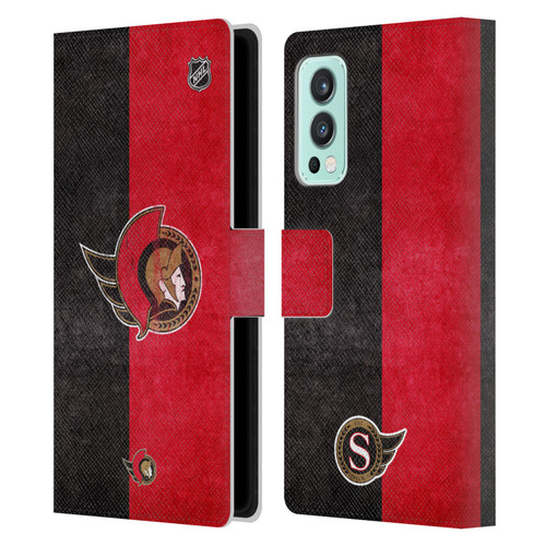NHL Ottawa Senators Half Distressed Leather Book Wallet Case Cover For OnePlus Nord 2 5G