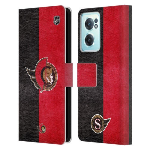 NHL Ottawa Senators Half Distressed Leather Book Wallet Case Cover For OnePlus Nord CE 2 5G