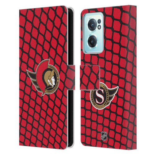 NHL Ottawa Senators Net Pattern Leather Book Wallet Case Cover For OnePlus Nord CE 2 5G