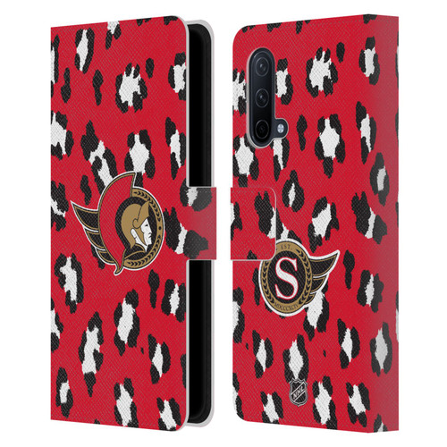 NHL Ottawa Senators Leopard Patten Leather Book Wallet Case Cover For OnePlus Nord CE 5G