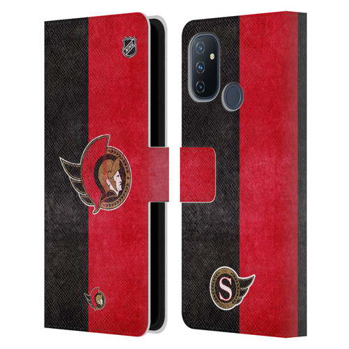 NHL Ottawa Senators Half Distressed Leather Book Wallet Case Cover For OnePlus Nord N100