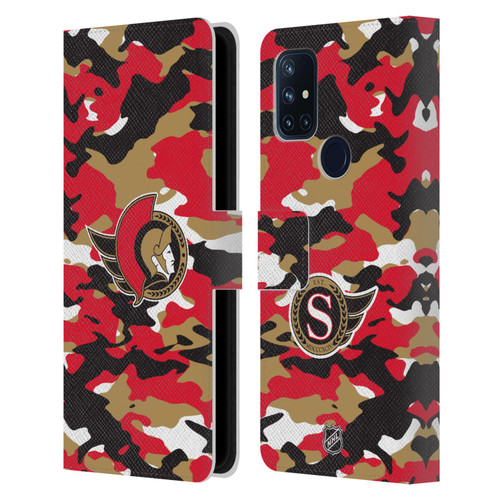 NHL Ottawa Senators Camouflage Leather Book Wallet Case Cover For OnePlus Nord N10 5G