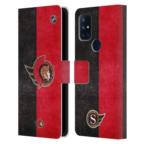 NHL Ottawa Senators Half Distressed Leather Book Wallet Case Cover For OnePlus Nord N10 5G