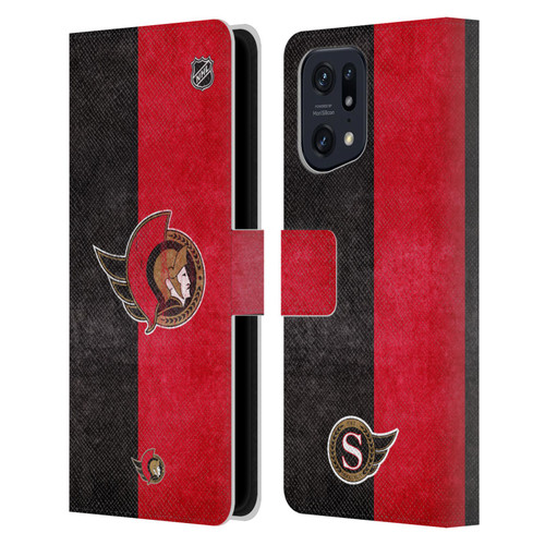 NHL Ottawa Senators Half Distressed Leather Book Wallet Case Cover For OPPO Find X5