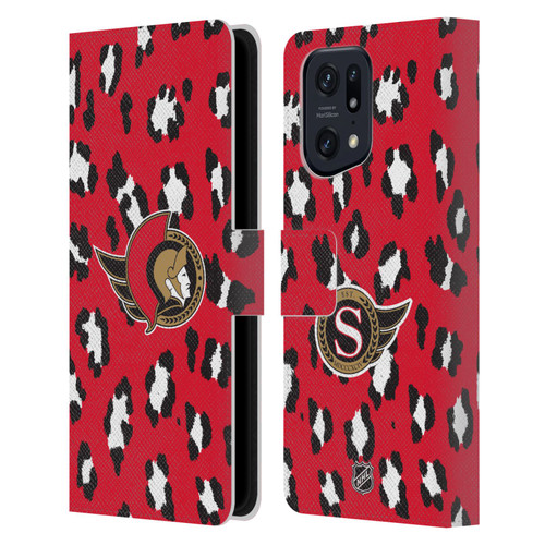 NHL Ottawa Senators Leopard Patten Leather Book Wallet Case Cover For OPPO Find X5 Pro