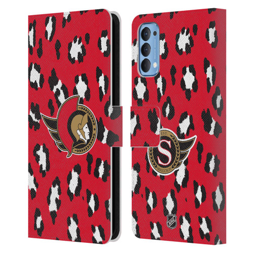 NHL Ottawa Senators Leopard Patten Leather Book Wallet Case Cover For OPPO Reno 4 5G