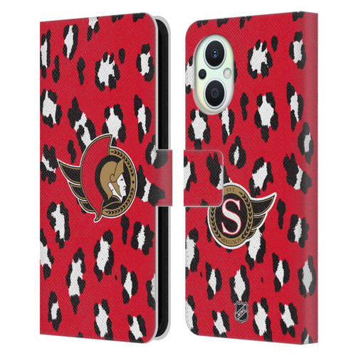 NHL Ottawa Senators Leopard Patten Leather Book Wallet Case Cover For OPPO Reno8 Lite