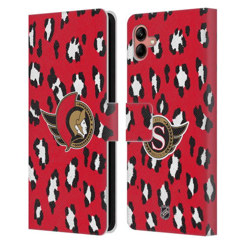 NHL Ottawa Senators Leopard Patten Leather Book Wallet Case Cover For Samsung Galaxy A04 (2022)