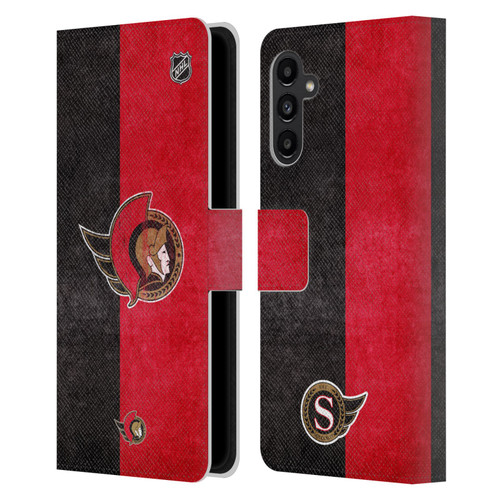NHL Ottawa Senators Half Distressed Leather Book Wallet Case Cover For Samsung Galaxy A13 5G (2021)