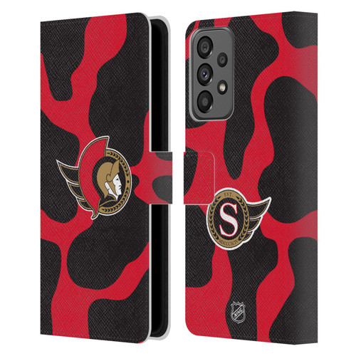 NHL Ottawa Senators Cow Pattern Leather Book Wallet Case Cover For Samsung Galaxy A73 5G (2022)