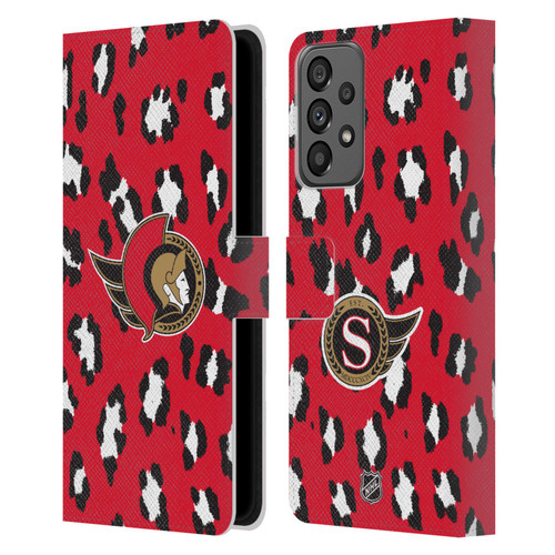 NHL Ottawa Senators Leopard Patten Leather Book Wallet Case Cover For Samsung Galaxy A73 5G (2022)