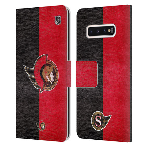 NHL Ottawa Senators Half Distressed Leather Book Wallet Case Cover For Samsung Galaxy S10