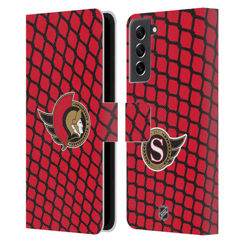 NHL Ottawa Senators Net Pattern Leather Book Wallet Case Cover For Samsung Galaxy S21 FE 5G