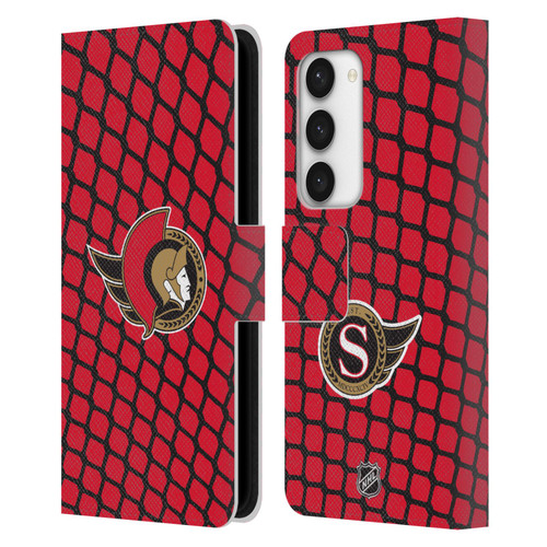 NHL Ottawa Senators Net Pattern Leather Book Wallet Case Cover For Samsung Galaxy S23 5G