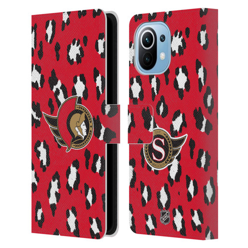 NHL Ottawa Senators Leopard Patten Leather Book Wallet Case Cover For Xiaomi Mi 11