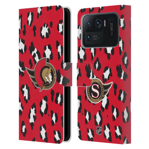 NHL Ottawa Senators Leopard Patten Leather Book Wallet Case Cover For Xiaomi Mi 11 Ultra