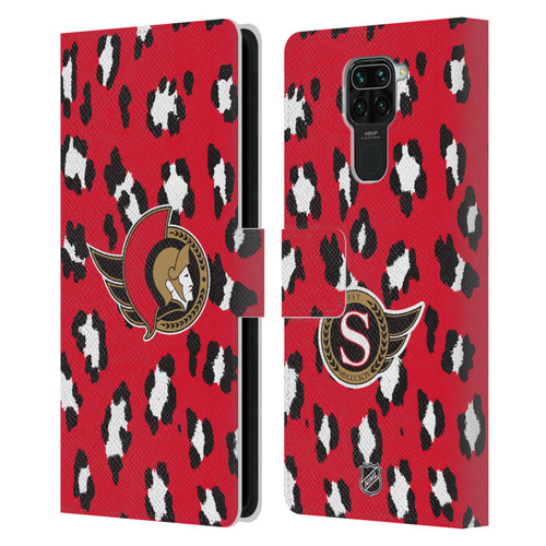 NHL Ottawa Senators Leopard Patten Leather Book Wallet Case Cover For Xiaomi Redmi Note 9 / Redmi 10X 4G