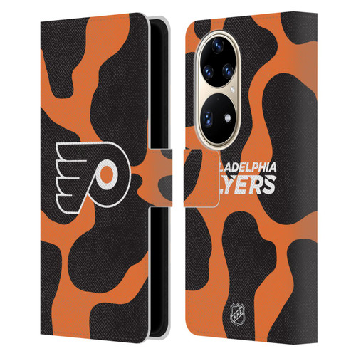 NHL Philadelphia Flyers Cow Pattern Leather Book Wallet Case Cover For Huawei P50 Pro