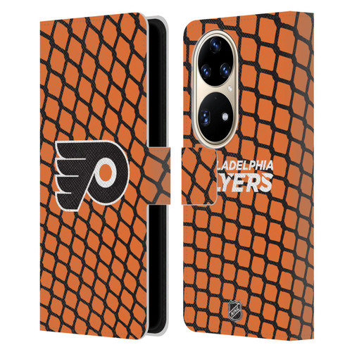 NHL Philadelphia Flyers Net Pattern Leather Book Wallet Case Cover For Huawei P50 Pro