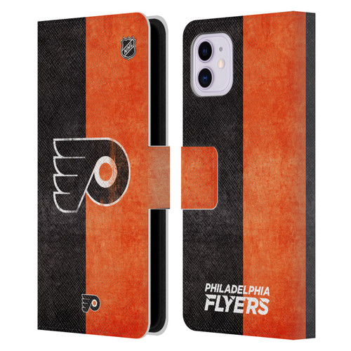 NHL Philadelphia Flyers Half Distressed Leather Book Wallet Case Cover For Apple iPhone 11