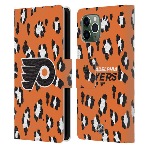 NHL Philadelphia Flyers Leopard Patten Leather Book Wallet Case Cover For Apple iPhone 11 Pro