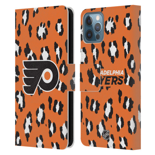 NHL Philadelphia Flyers Leopard Patten Leather Book Wallet Case Cover For Apple iPhone 12 / iPhone 12 Pro