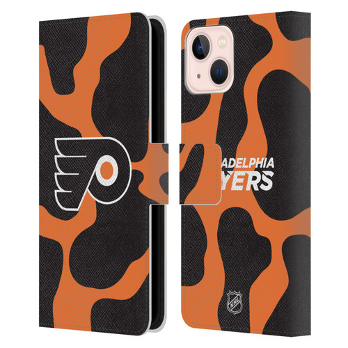 NHL Philadelphia Flyers Cow Pattern Leather Book Wallet Case Cover For Apple iPhone 13