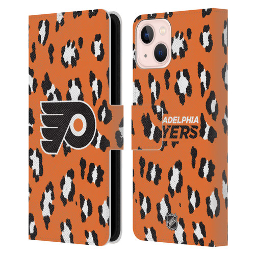 NHL Philadelphia Flyers Leopard Patten Leather Book Wallet Case Cover For Apple iPhone 13