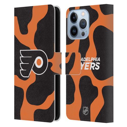 NHL Philadelphia Flyers Cow Pattern Leather Book Wallet Case Cover For Apple iPhone 13 Pro