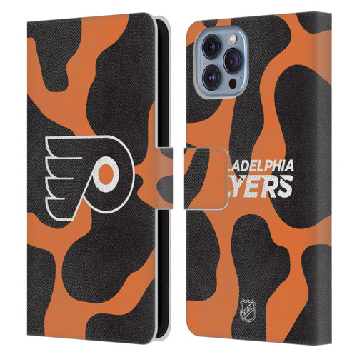 NHL Philadelphia Flyers Cow Pattern Leather Book Wallet Case Cover For Apple iPhone 14