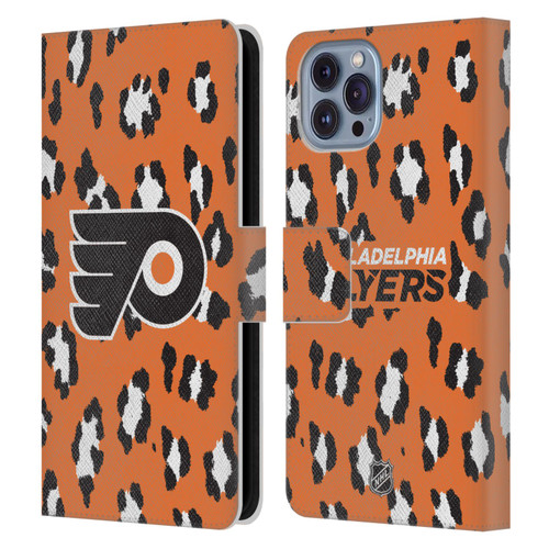 NHL Philadelphia Flyers Leopard Patten Leather Book Wallet Case Cover For Apple iPhone 14