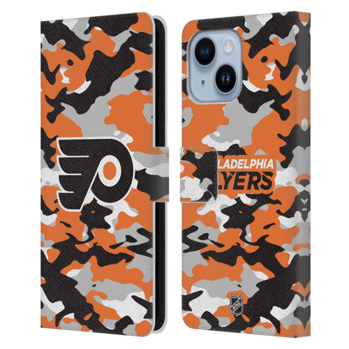 NHL Philadelphia Flyers Camouflage Leather Book Wallet Case Cover For Apple iPhone 14 Plus