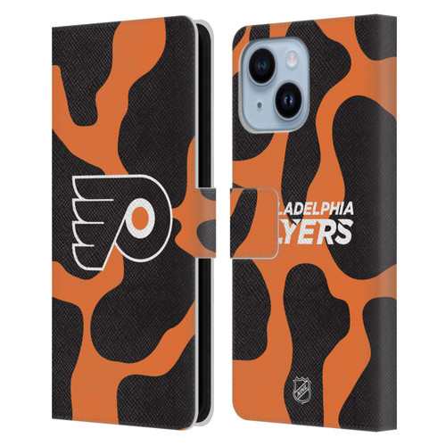 NHL Philadelphia Flyers Cow Pattern Leather Book Wallet Case Cover For Apple iPhone 14 Plus