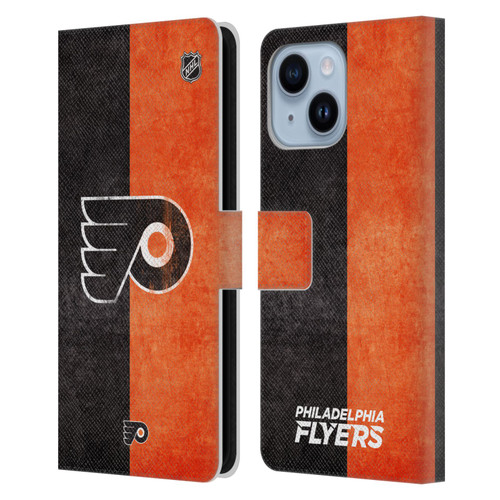 NHL Philadelphia Flyers Half Distressed Leather Book Wallet Case Cover For Apple iPhone 14 Plus