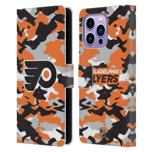 NHL Philadelphia Flyers Camouflage Leather Book Wallet Case Cover For Apple iPhone 14 Pro Max